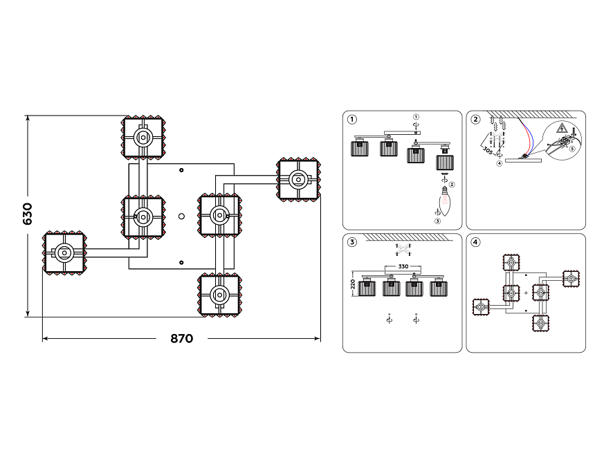 TR5215/6 CH/CL хром/прозрачный E27/6 max 40W 870*630*220